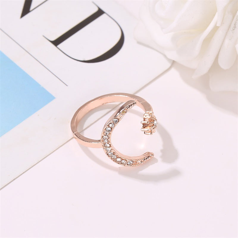 Anillos Abiertos de Luna y Estrella con Diamantes de Imitación, Joyería Personalizada de Moda para Mujer