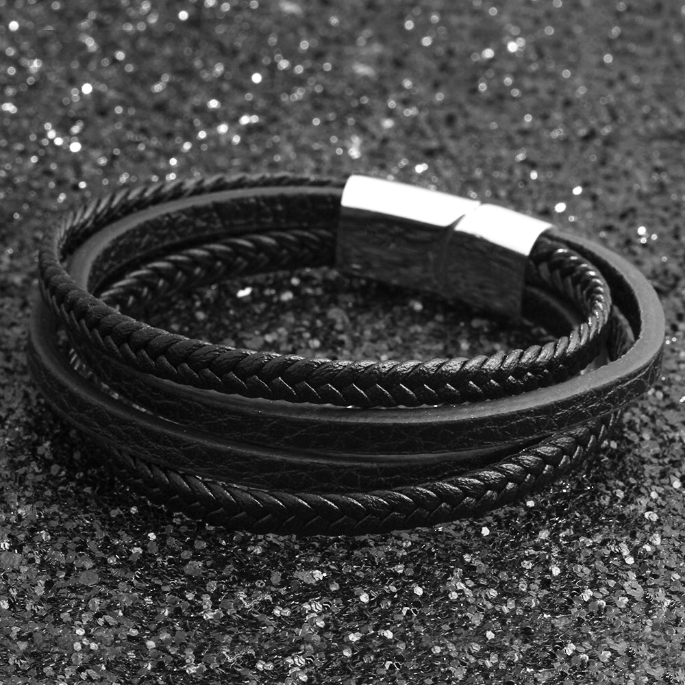 Pulseras y Brazaletes de Acero Inoxidable para Hombre, Pulseras de Cuero Trenzado, Cierre Magnético, Joyería Masculina Nueva