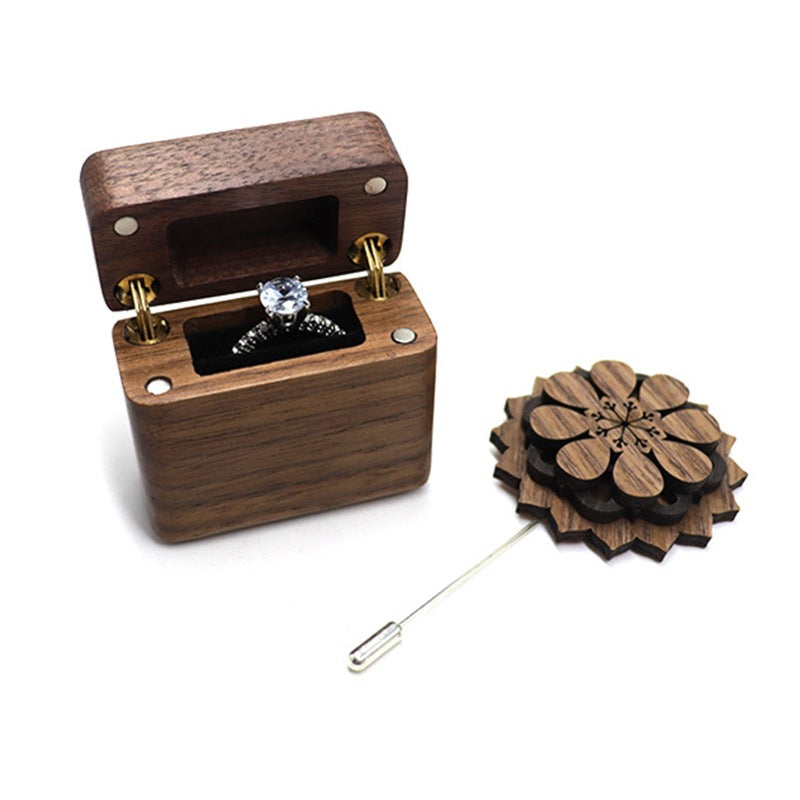 Walnuss-Ringbox Magnetfeuerzeug Ohrstecker Damen Mini Reiseaufbewahrung Schmuck
