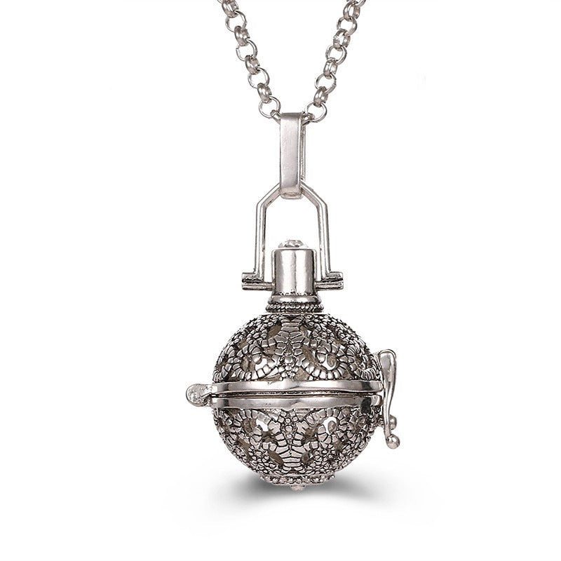 Collar hueco de aromaterapia con jaula de circonita, difusor de aceites esenciales, caja de perfume, accesorios antiguos para ropa tradicional Han