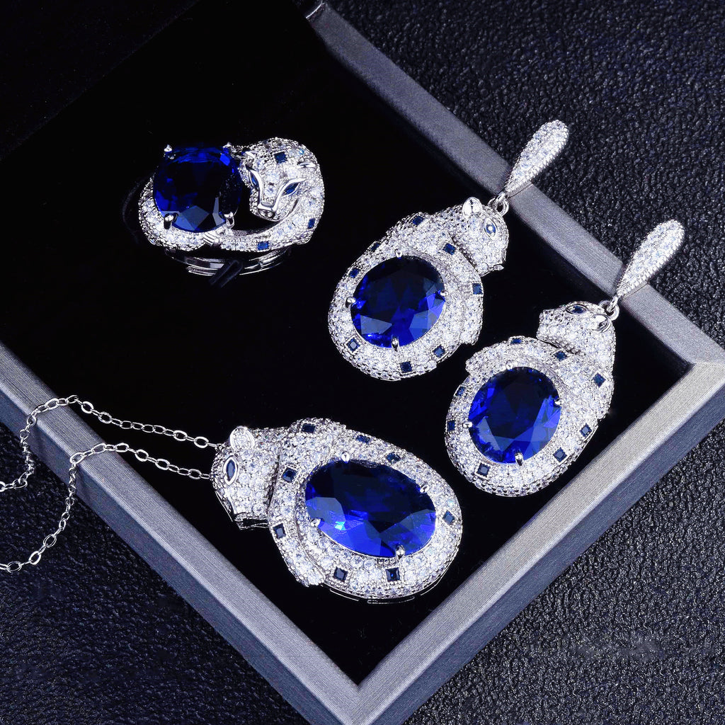 Gaoding Schmuck Royaler Saphir Smaragd Leoparden-Set