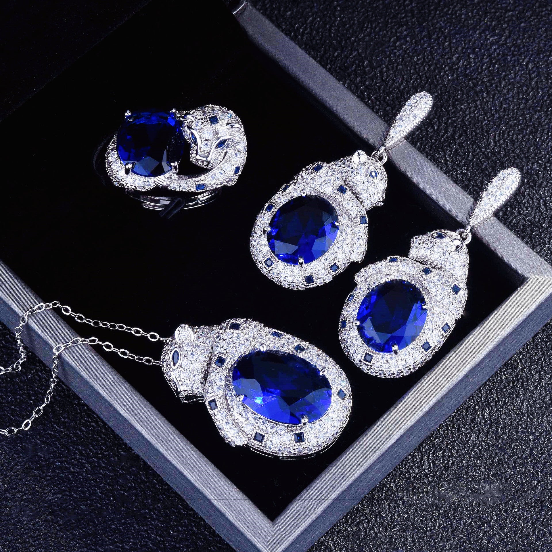 Gaoding Schmuck Royaler Saphir Smaragd Leoparden-Set