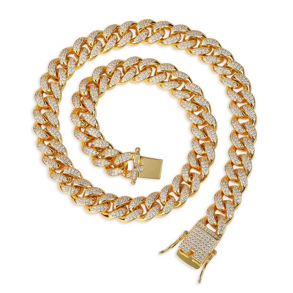 Hip-Hop-Schmuck 12mm Vollstrass Cuban Kette Echt Vergoldet