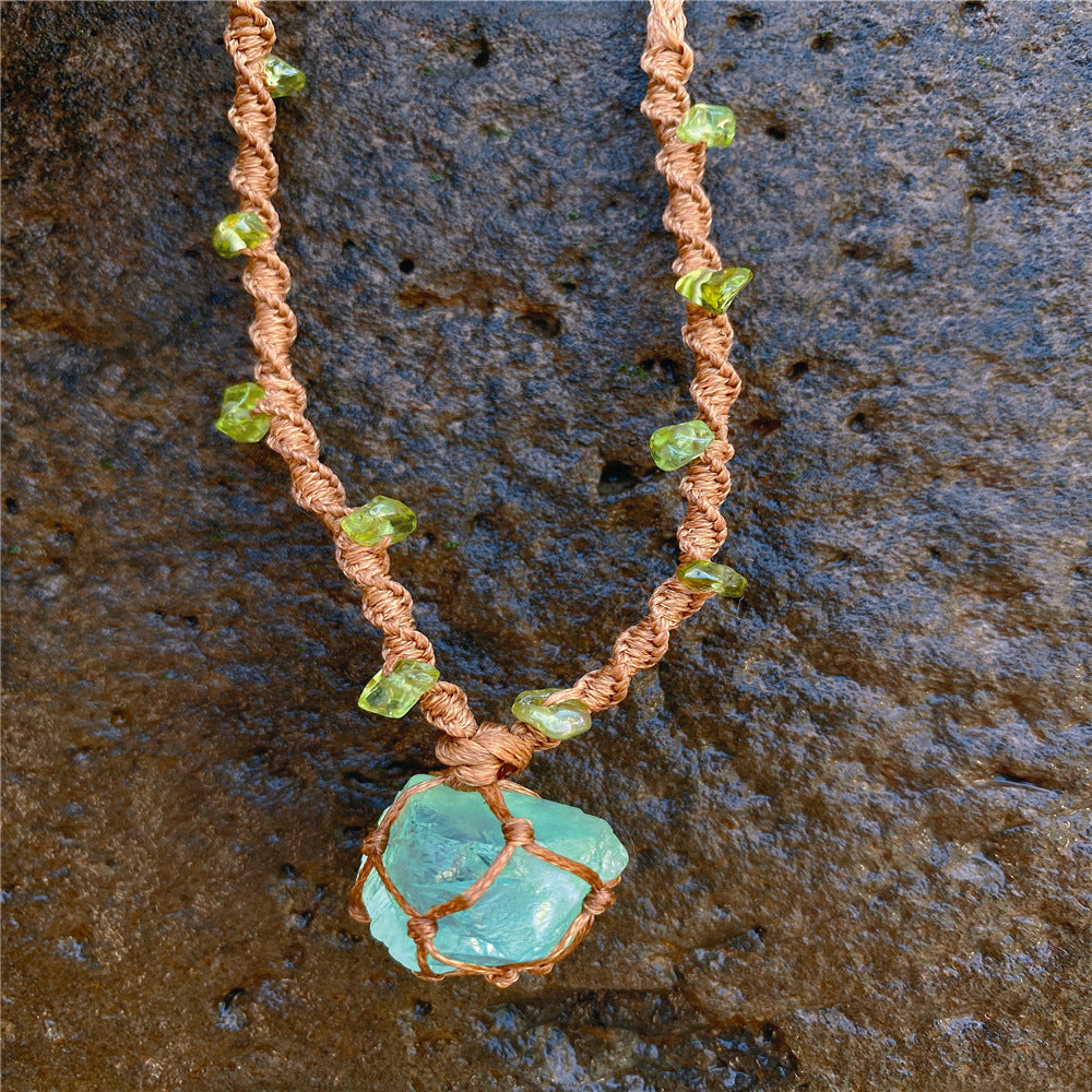 Crystal Ore Fluorite Rough Stone Woven Net Bag