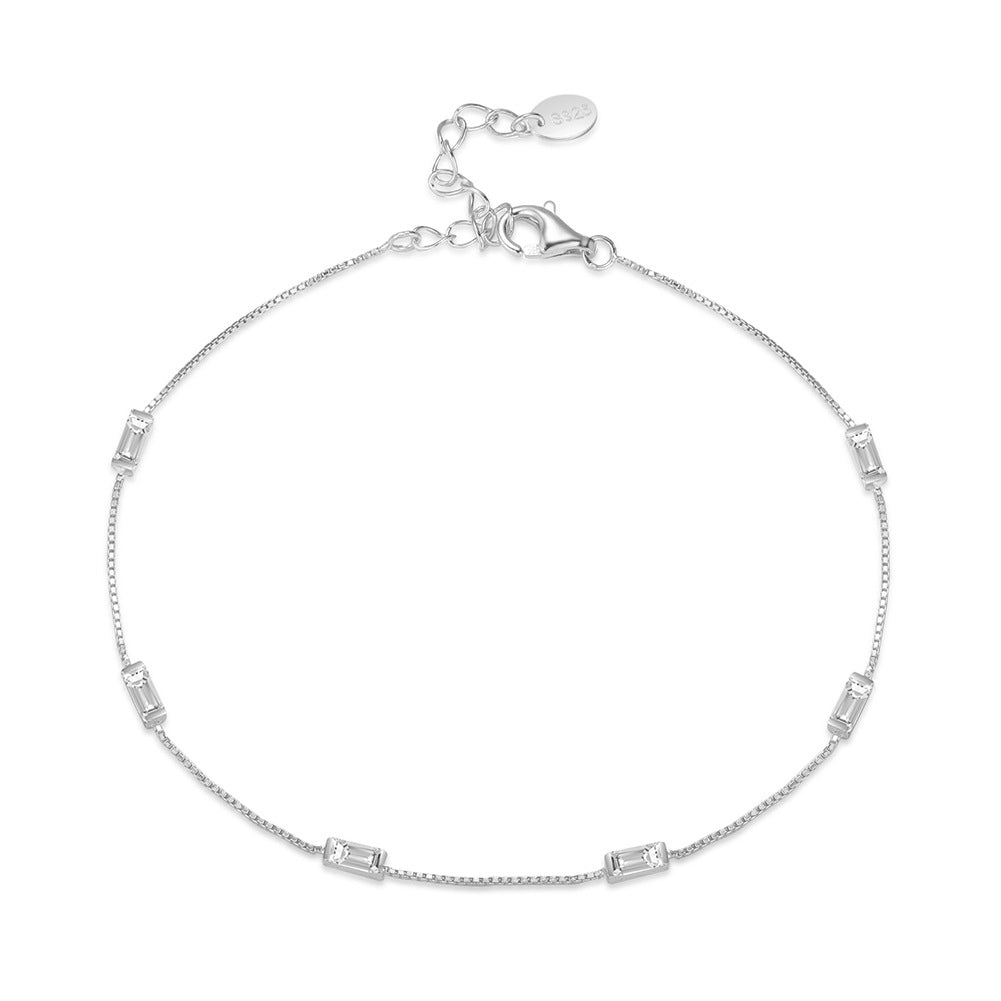 Silver Bracelet Square White Zirconium Bracelet Extension Chain