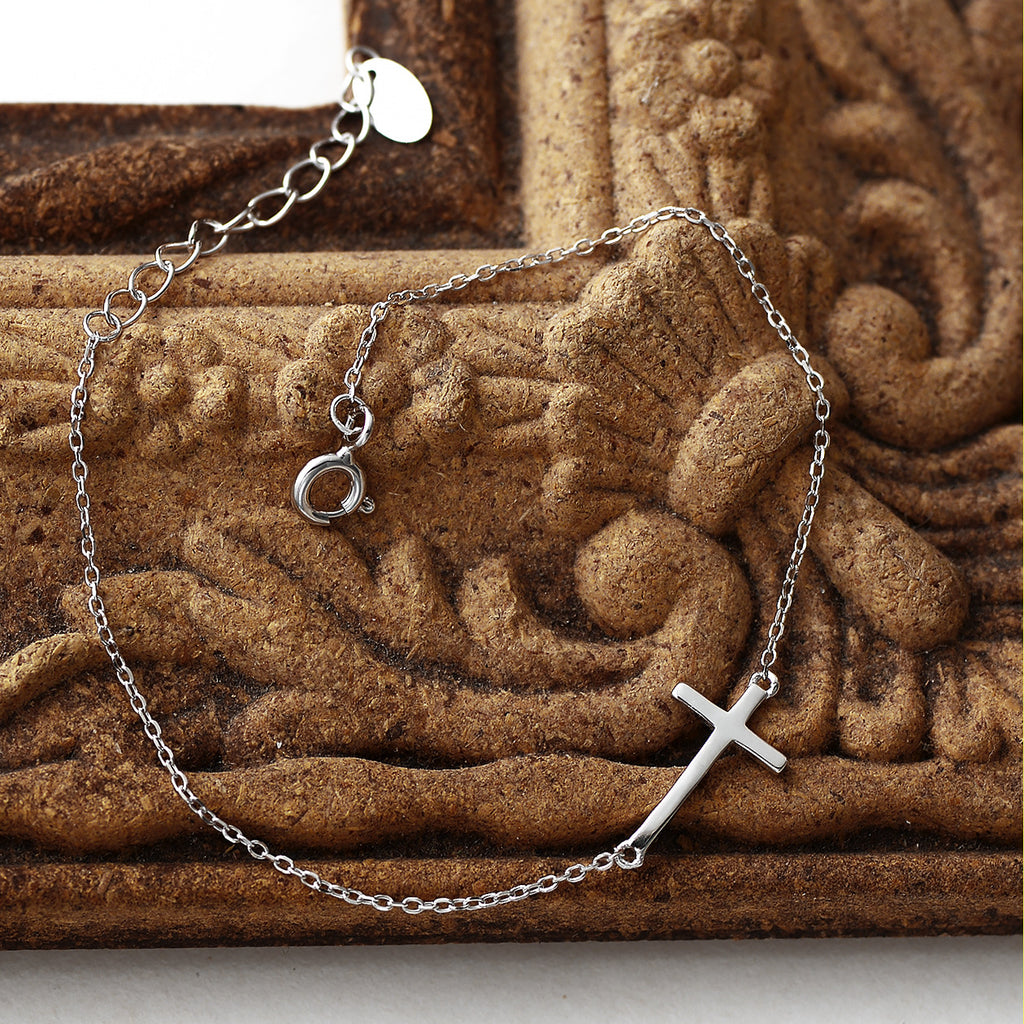 Pulsera de Cruz de Plata de Ley S925, Accesorios Sencillos que Combinan con Todo