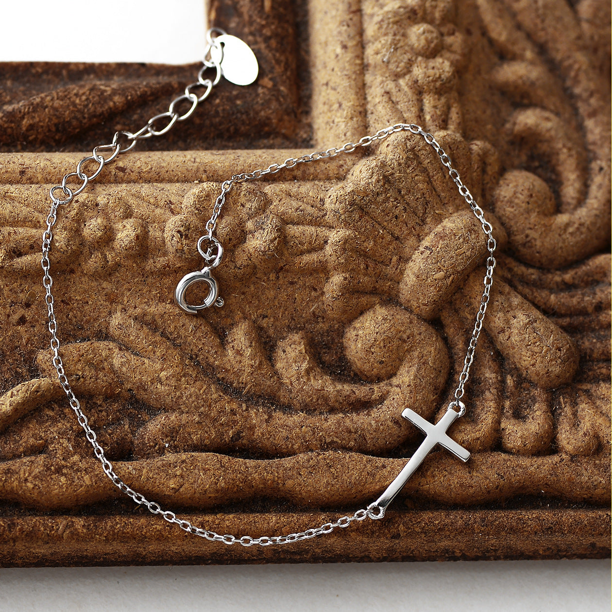Pulsera de Cruz de Plata de Ley S925, Accesorios Sencillos que Combinan con Todo