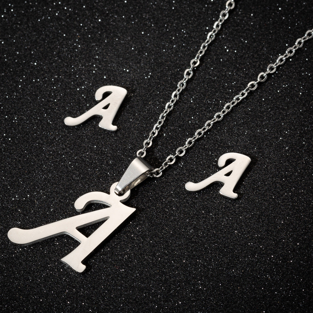 Edelstahl 26 Buchstaben Anhänger-Halsketten-Set