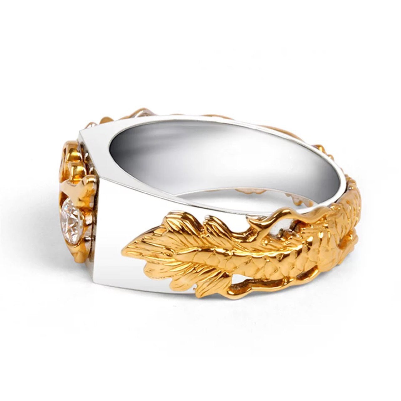 Neuer Herren-Ring mit dominierendem Drachenmuster, zweifarbigem Zirkonia und Strass, Mode Punk Hip Hop