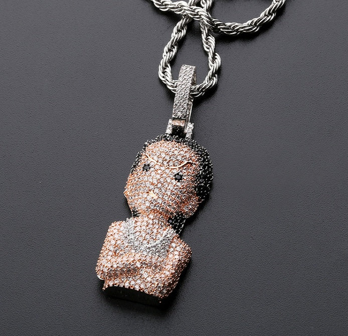 Iced Out The Boondocks Anhänger CZ Halskette Kette Herren Damen Mikro Gepflastert Hip Hop Gold Silber Farbe Bling Charm Ketten Schmuck