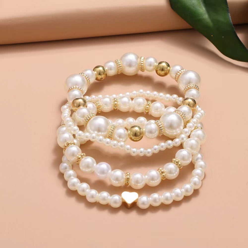 Modisches 4-teiliges Set Liebesperlenarmband Anzug Damen Perlenarmband