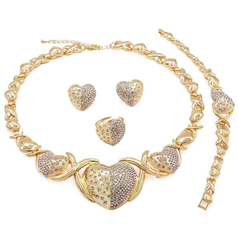 Schmuckset aus Zinklegierung: Halskette, Ohrringe, Armband, Ring