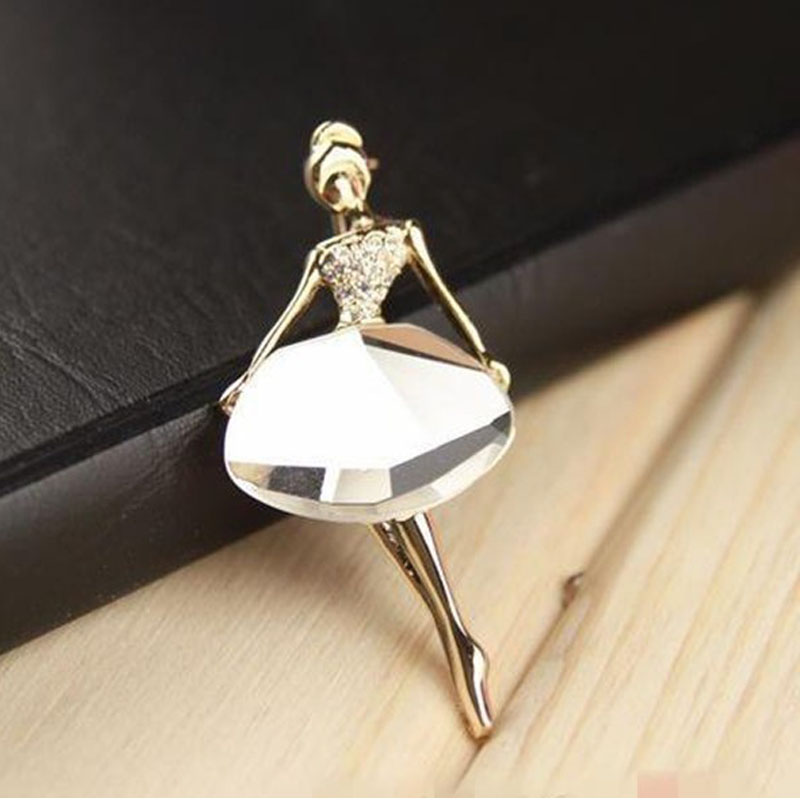 Broche de bailarina de cristal para mujer, temperamento, broche retro