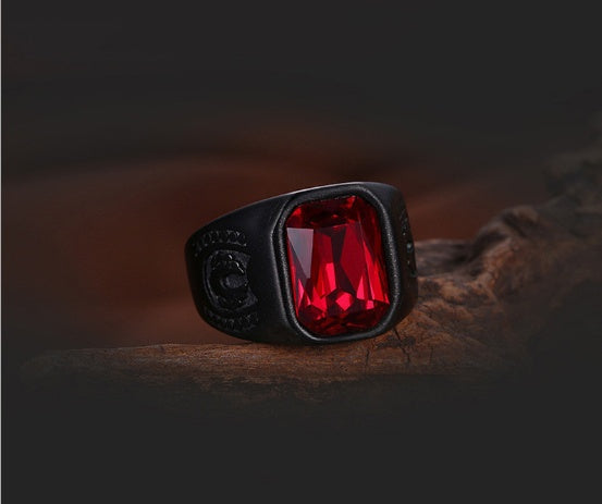Anillo negro de piedra roja vintage para hombres y mujeres, estilo gótico punk, joyería para dedo masculino, regalo al por mayor