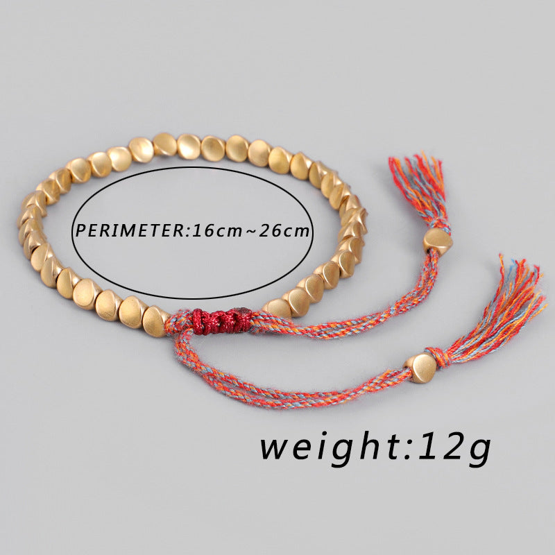 Pulseras budistas tibetanas hechas a mano con cuentas de cobre trenzadas, pulseras de cuerda de la suerte para mujeres y hombres