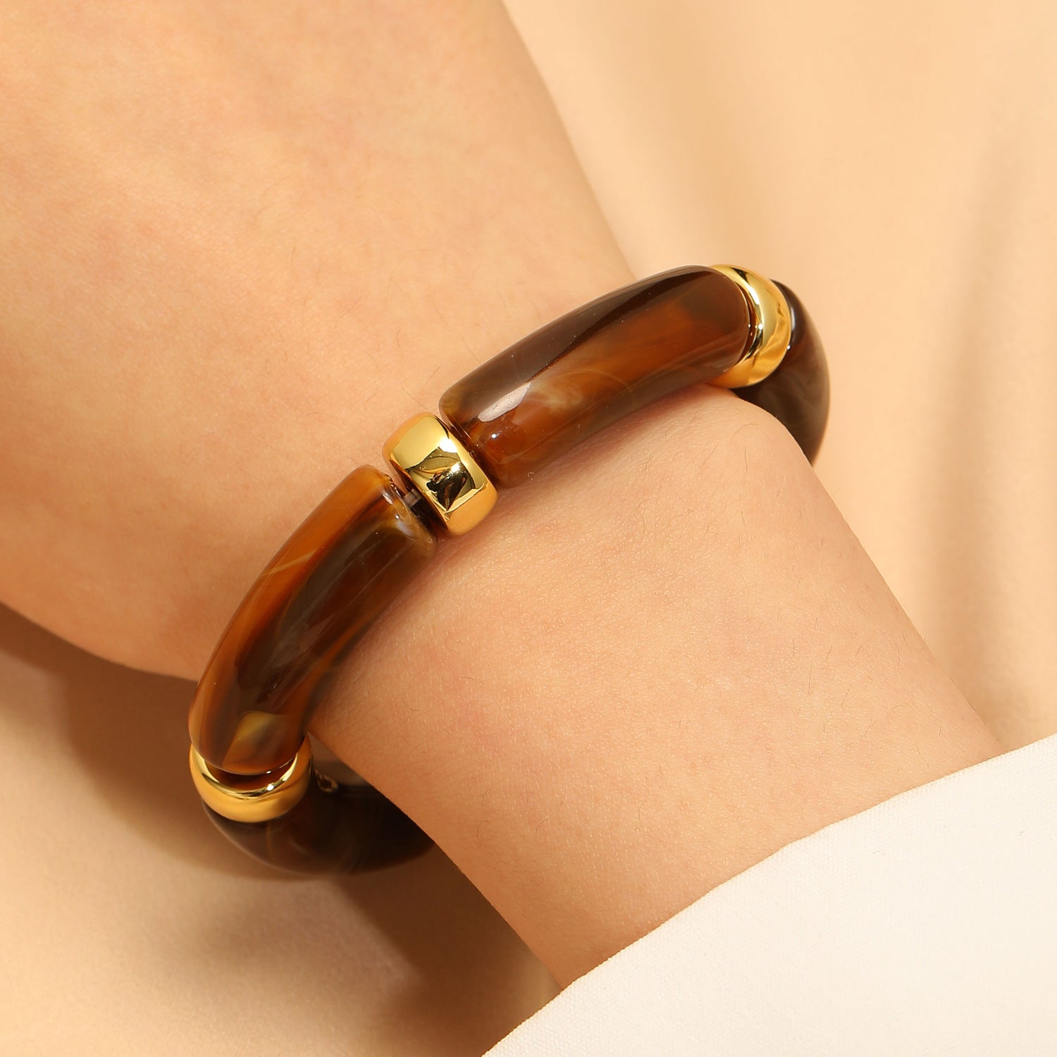 Pulsera europea y americana de resina con cuentas de bambú, diseño geométrico exagerado con combinación de colores