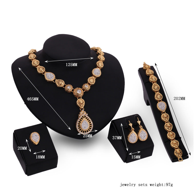 Mode beliebter Schmuck vierteilige Halskette Ohrringe übertriebenes Set europäisches und amerikanisches Partyschmuckset