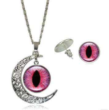 Europäische und amerikanische Mode Schmuck Farbe Pupille Augen Serie Zeit Edelstein Halskette Ohrringe Schmuck-Set