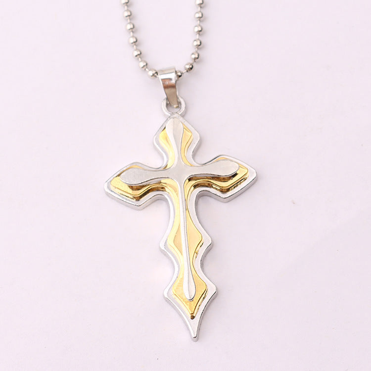 Mode Halskette Herren Kreative Dreistufige Blau-Schwarz Kreuz Anhänger 50cm Perlenkette Schmuck Geschenke für Männer