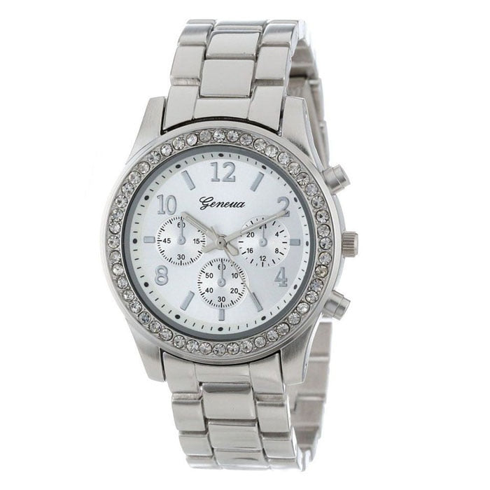 Diamant-Armbanduhr Edelstahlarmbanduhr Genfer Legierungsuhr