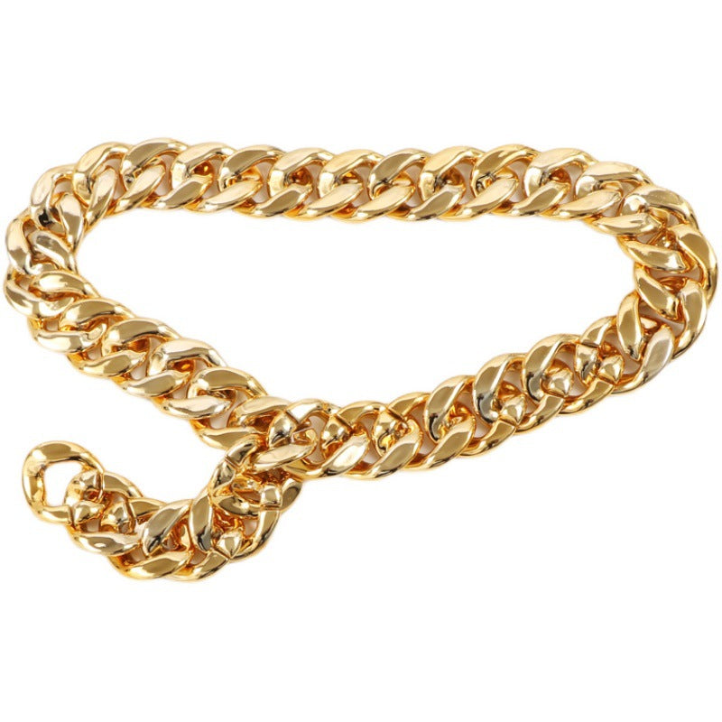 Personalidad Ins Cadena de cintura ancha de cadena gruesa de metal dorado