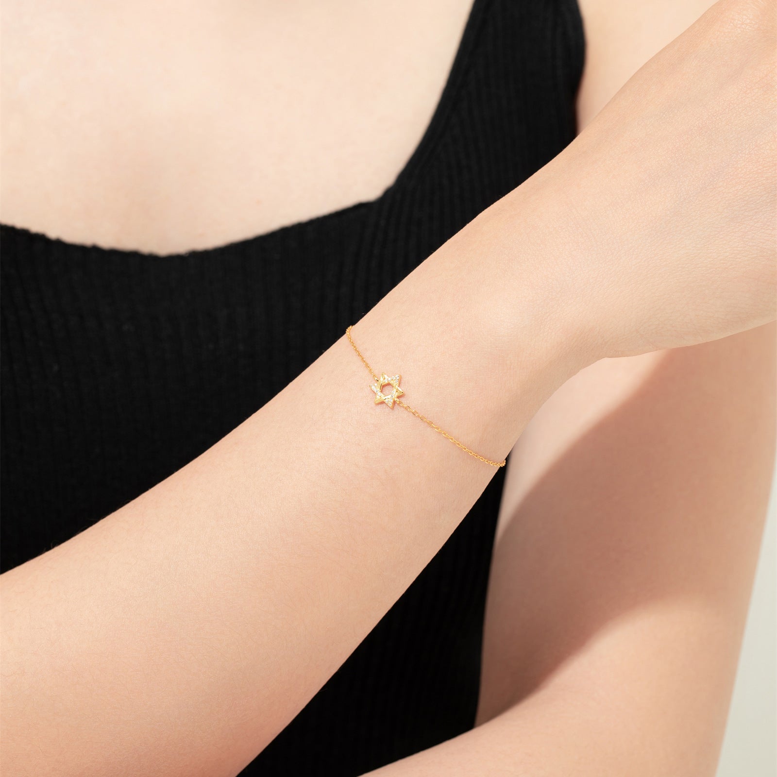 Pulsera de circonitas de plata de ley S925 con estrella hexagonal