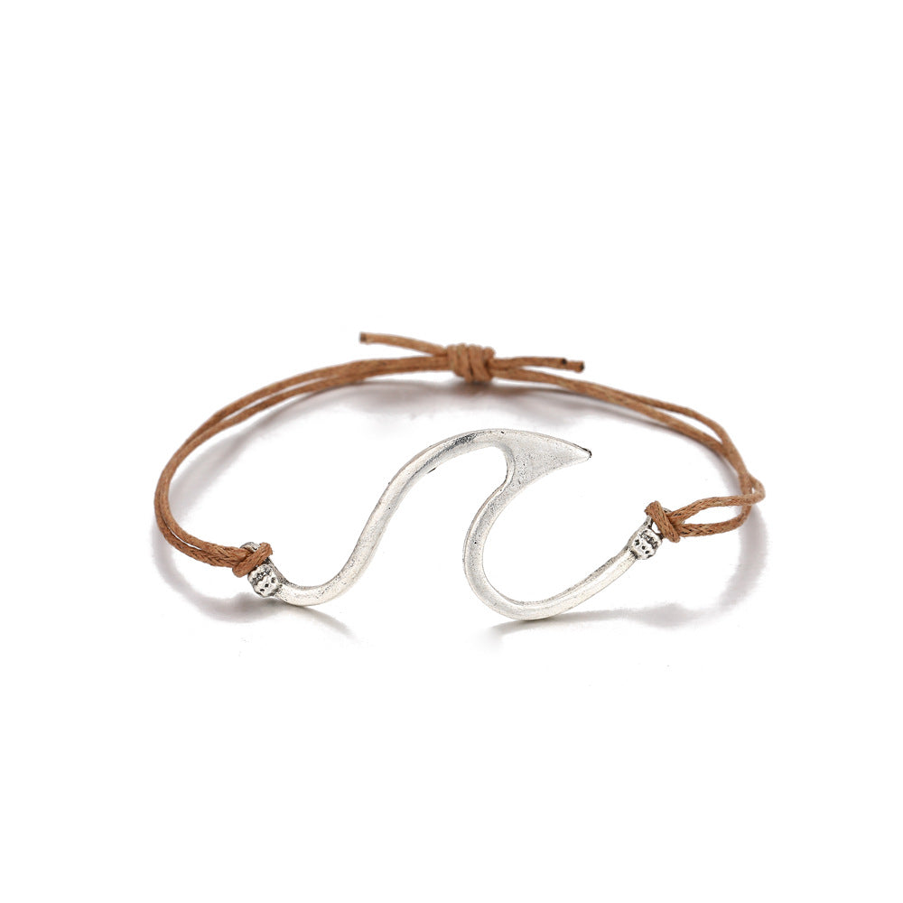 Women's Brown Adjustable Retro Silver Bracelet