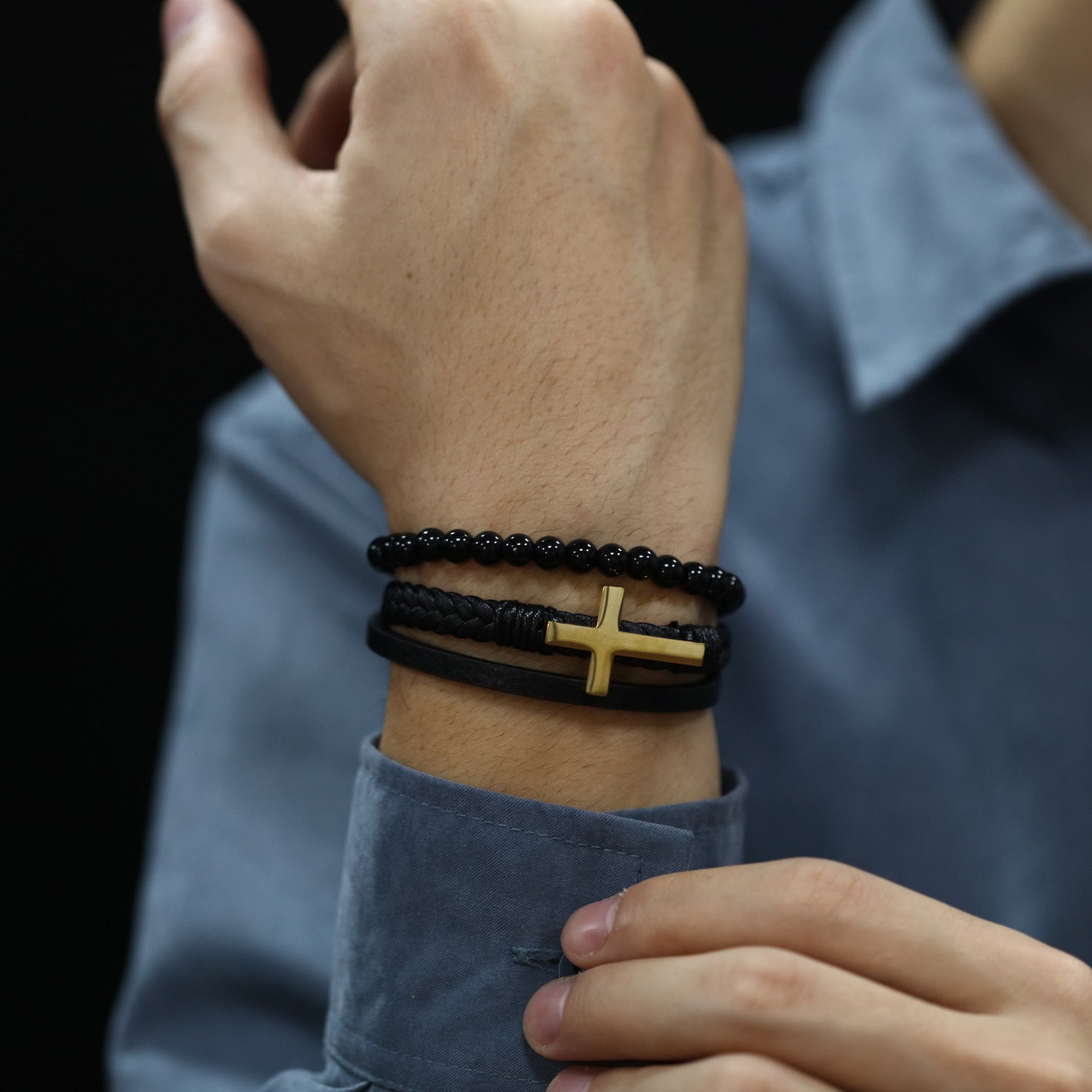 Fashion Handmade Braided Bracelet Vintage Cross Bracelet