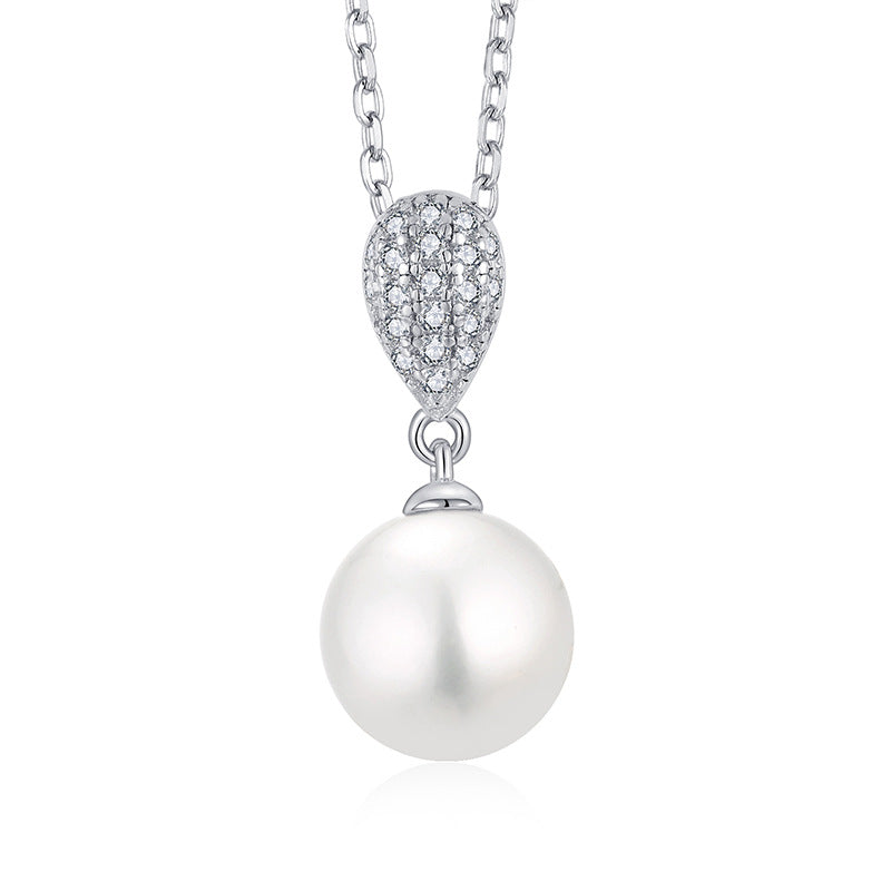 Damenmode Halskette aus Sterlingsilber mit Zirkonia und Perle