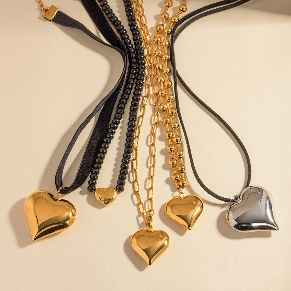 Gold Plated Stainless Steel Smooth Love Heart Necklace Series Hypo-Allergenic Tarnish Water Resistant Chunky Women Jewelry