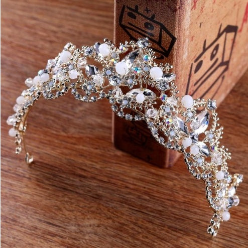 Neue Mode Barock Luxus Kristall AB Brautkrone Tiara Hellgoldene Tiara Diademe für Frauen Braut Haar Hochzeit Accessoires