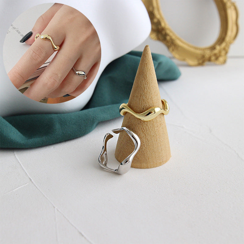Anillos S925 Ins Anillo Brillante Ondulado Irregular Minimalista para Mujer