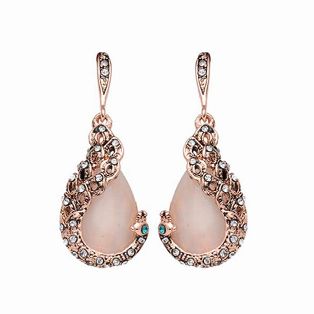Damen Elegantes Wassertropfen Strass Anhänger Halskette Haken Ohrringe Schmuckset