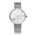 Reloj de cuarzo con correa de malla y diseño geométrico sencillo para mujer