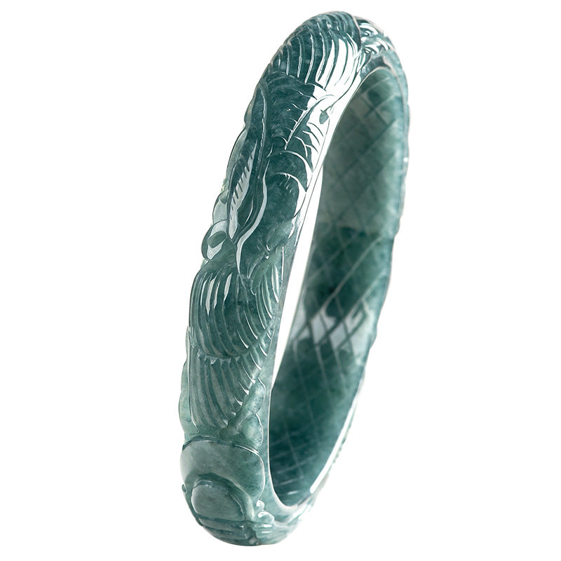 Natural Emerald Blue Water Positive Circle Three-dimensional Carved Bracelet