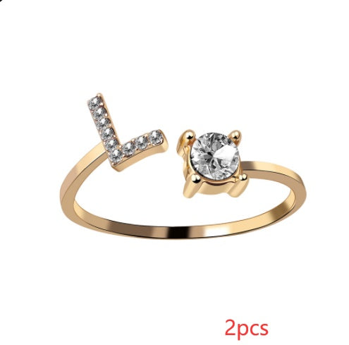 Nuevo Diseño Anillo Ajustable con Letra Inicial 26 Joyería de Moda para Mujeres Joyería Simple y Elegante