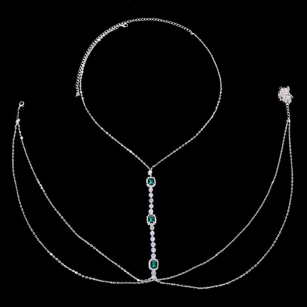 Cadena de pecho con diamantes de imitación de esmeralda de moda