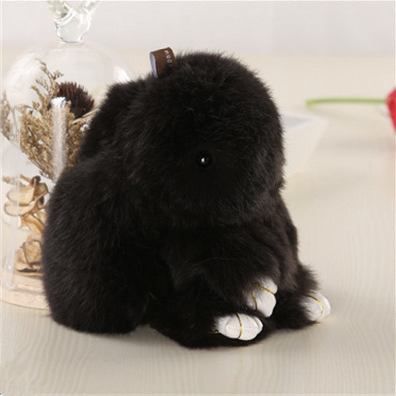 15cm Cute Pluff Bunny Keychain Rex Genuine Rabbit Fur Key Chains For Women Bag Toys Doll Fluffy Pom Pom Lovely Pompom Keyring