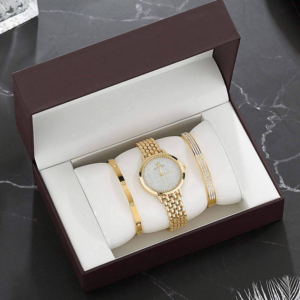 Conjunto de Reloj de Lujo para Mujer, Reloj Dorado