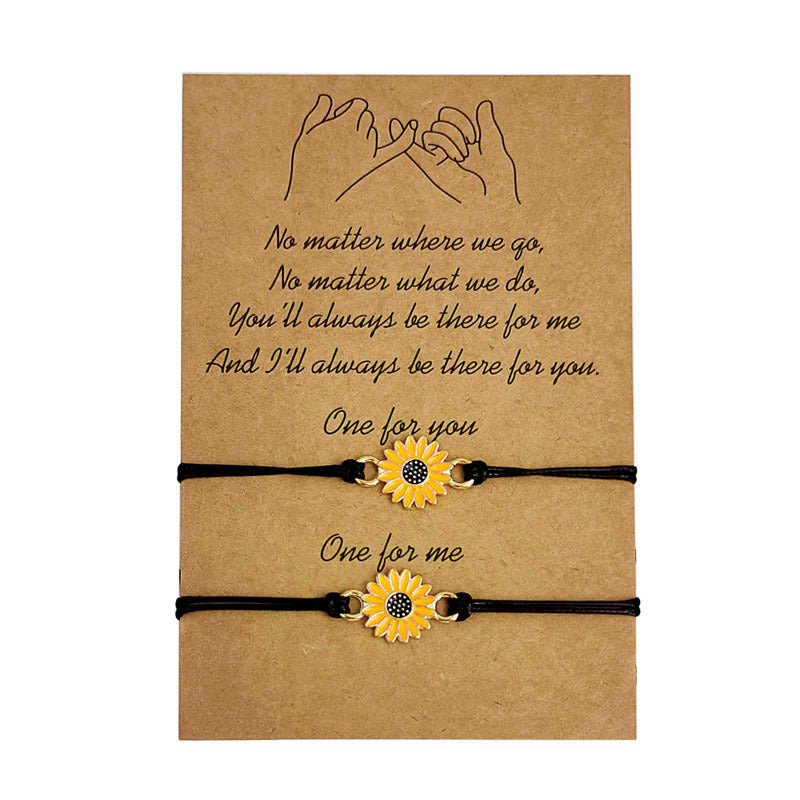 Herzförmige Sonnenblumen-Wachsschnur, handgewebtes Paar-Freundschaftskartenarmband