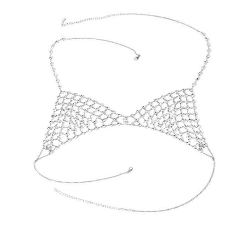 Cadena corporal de varias capas de diamantes de imitación con flecos, joyería de personalidad creativa, cadena de malla para el pecho