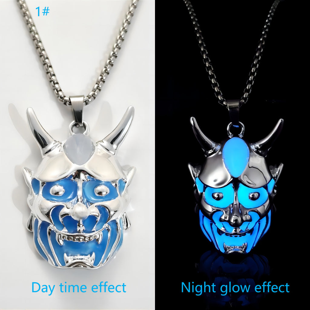 Herren Geistermasken-Leuchtanhänger, Halskette aus Titanstahl, Halloween-Halskette