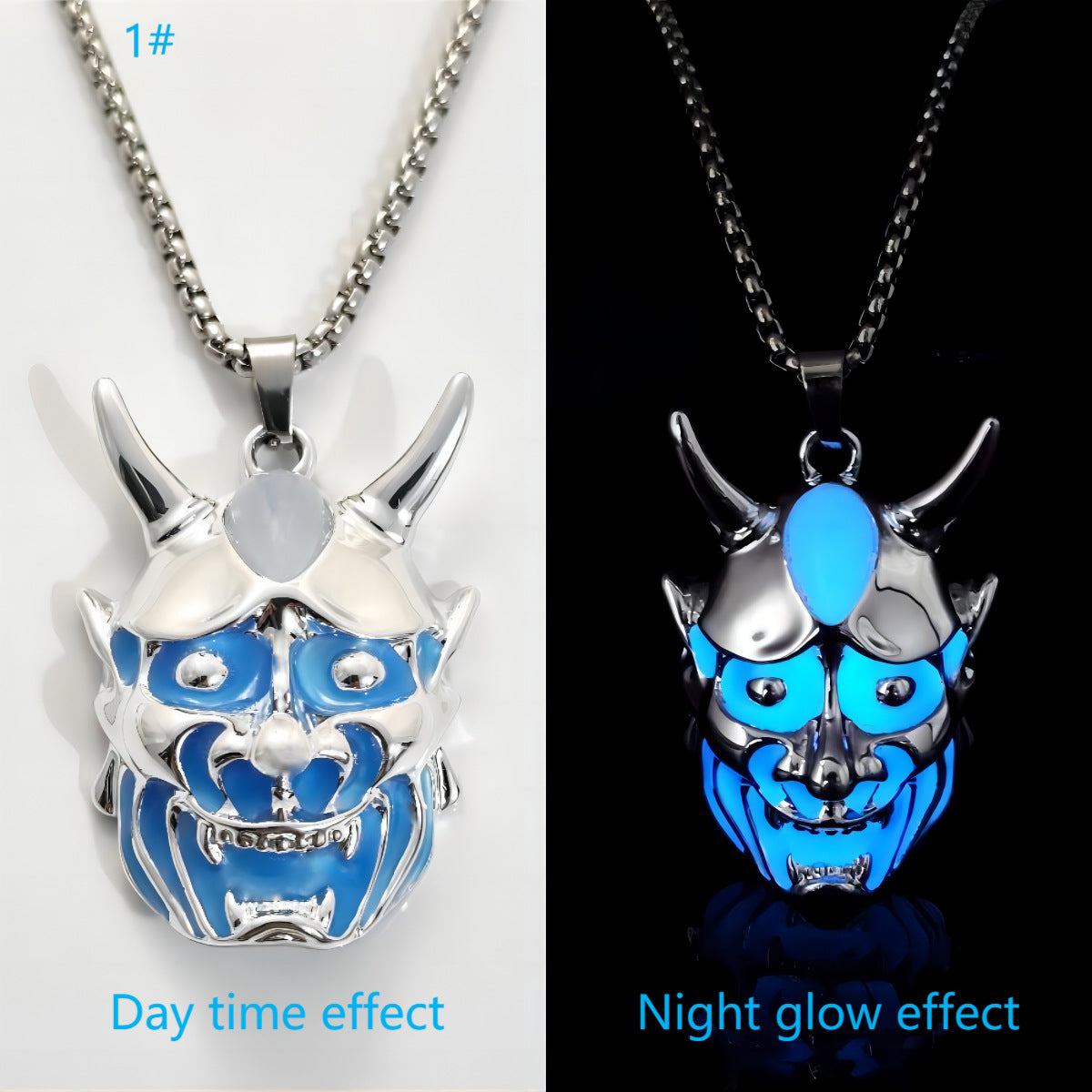 Herren Geistermasken-Leuchtanhänger, Halskette aus Titanstahl, Halloween-Halskette