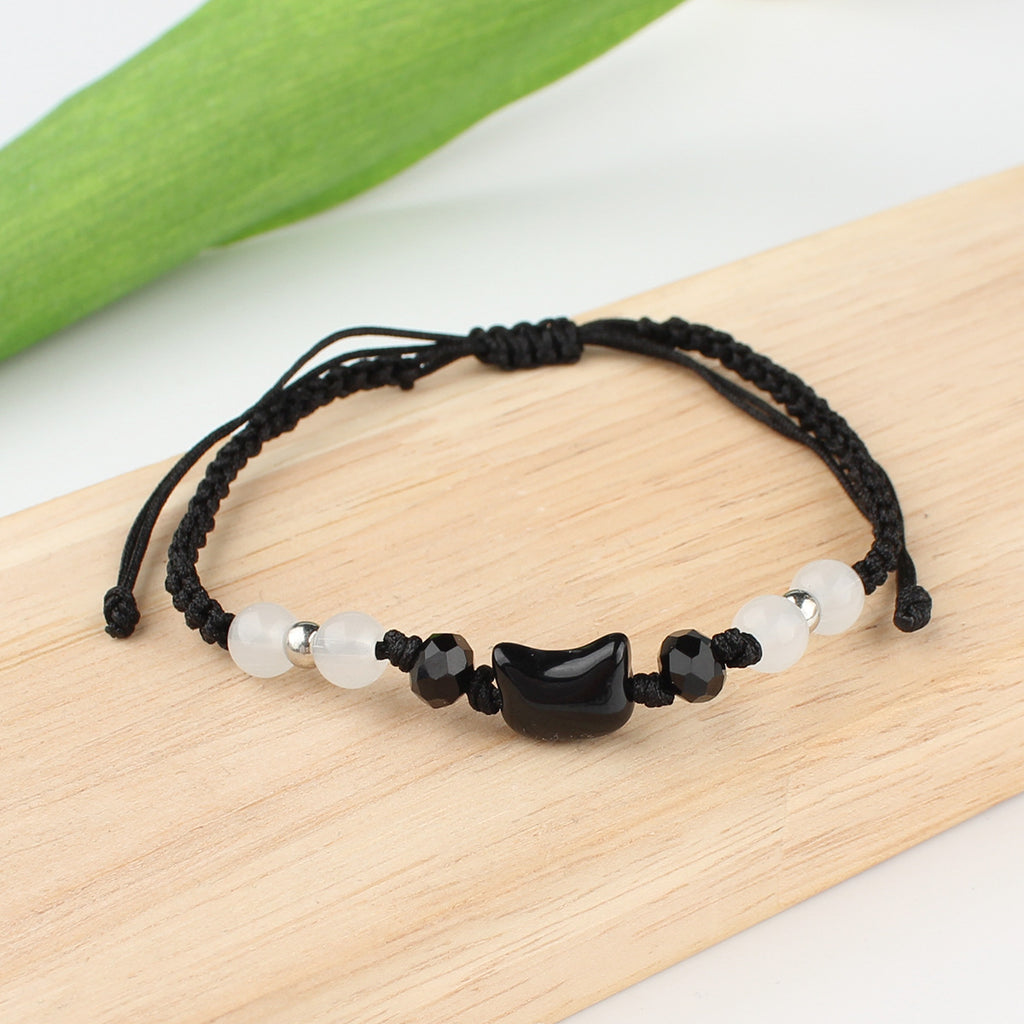 Schwarze Katze Weiße Katze Perlen Handgewebtes Armband für Männer und Frauen