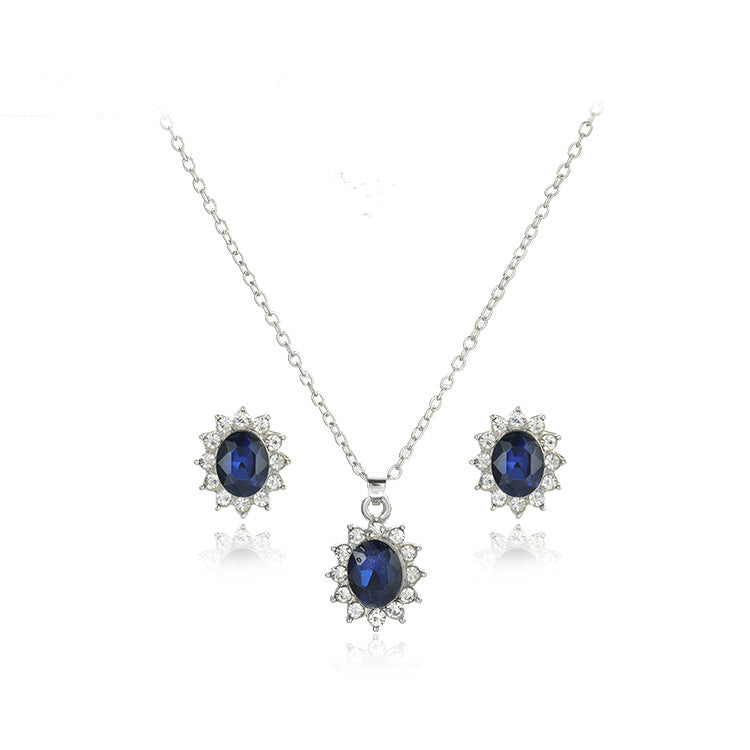 Saphir-Halskette Anzug Mode SONNENBLUME Zirkon-Ohrstecker