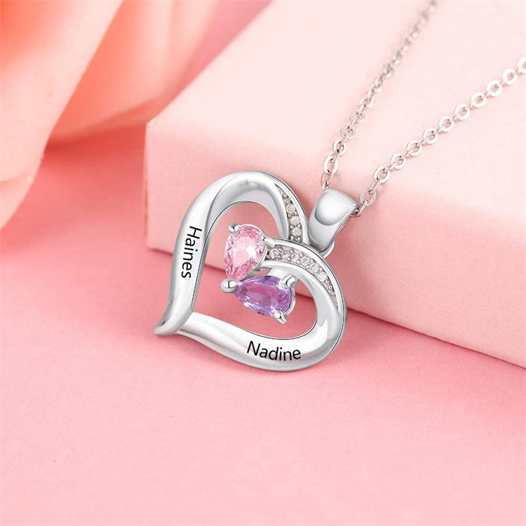 Collar de piedras preciosas femenino con colgante personalizado de letras y corazón para parejas, un regalo