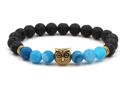 Außenhandel AliExpress meistverkaufte 8mm Naturstein schwarzer Lavavulkanstein Armband Goldlegierung Eule Armband