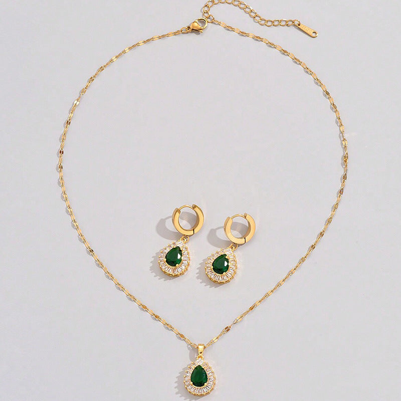 Retro Halskette und Ohrringe im Hongkong-Stil mit weißer Jade – Vielseitiger Schmuck