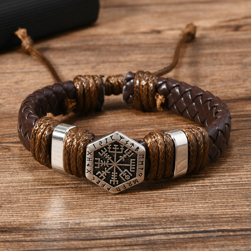 Retro Personality Trendy Oracle Compass Pu Leather Pull-out Men's And Women's Bracelet