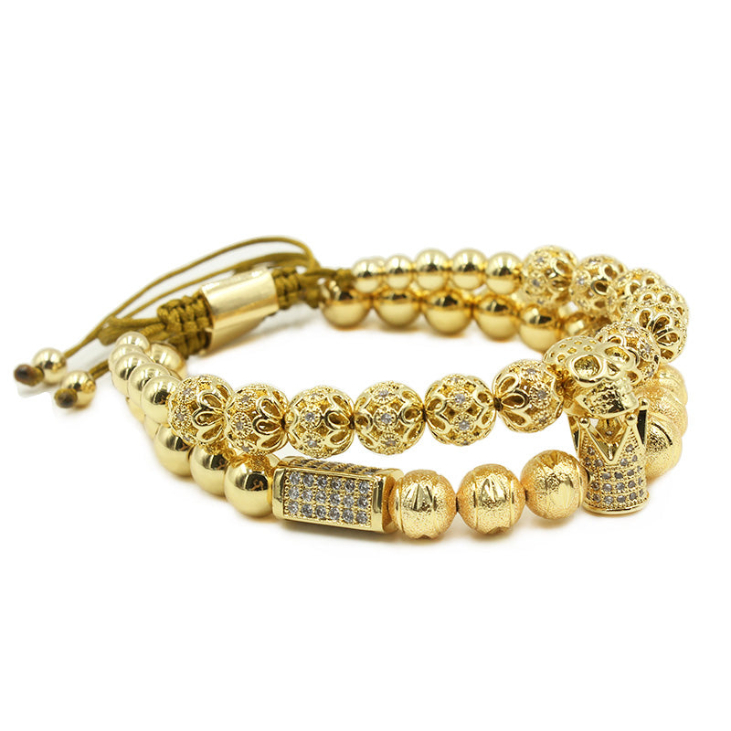 Herrenarmband Schmuck Krone Charm besetzt Zirkonia Makramee Perlen Armbänder